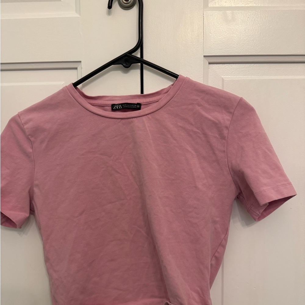 Zara Pink Fitted Crop Tee